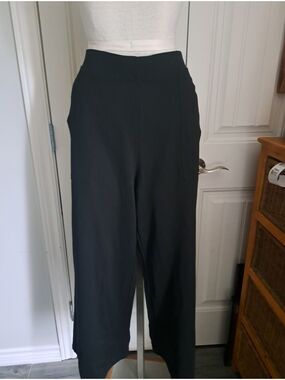 MAX STUDIO LONDON black cropped wide leg trouser pants slip on pockets Chic LG